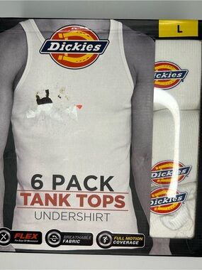 Dickies Mens White Tank Tops 6-Pack - Pack of Undershirts
